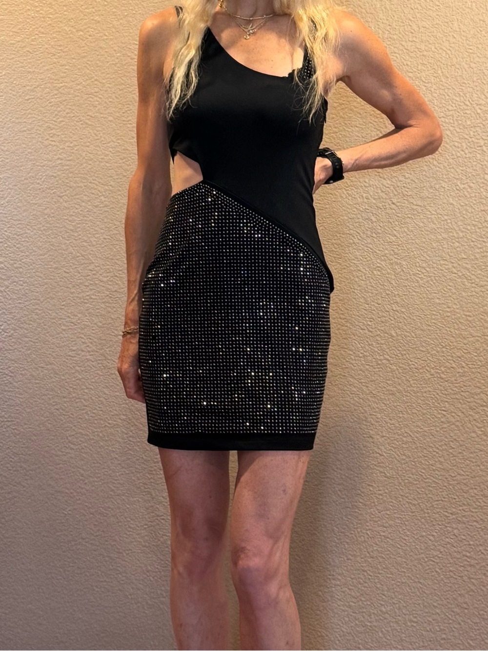 Bebe Size Medium Black Cutout Sequin Mini Dress